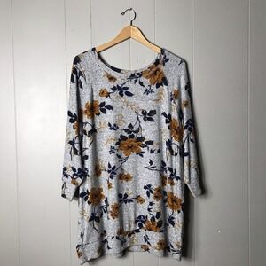 MARKET & SPRUCE GRAY ORANGE FLORAL PAULSEN BRUSHED KNIT TOP WOMENS SIZE 2X NWT